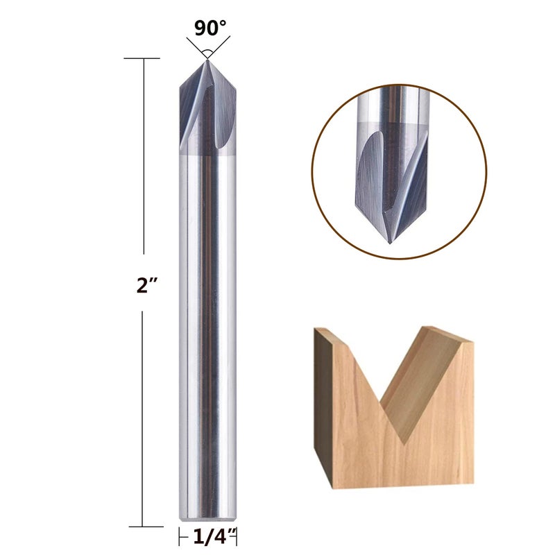 Spetool 90 Degree Carbide V Bits with Tiain Coated 4 Flutes, Chamfer End Mill for Caving V Groove and Sign - Image 2